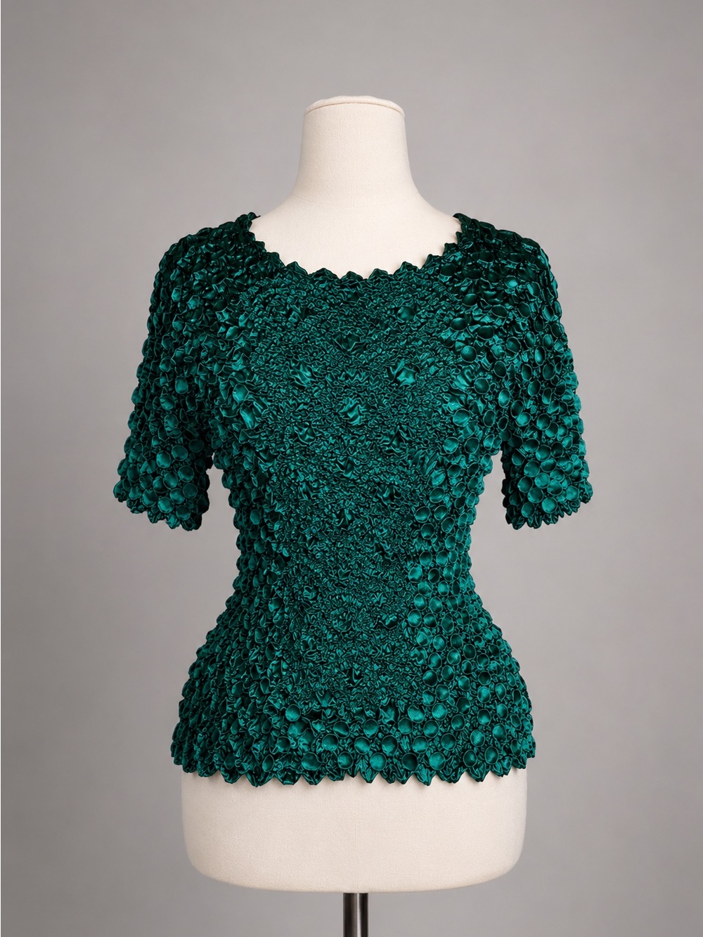 Women's Emerald Green Short Sleeve Textured Top